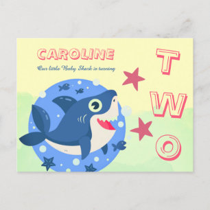 Postal De Invitación Segundo cumpleaños adorable tiburón bebé océano am