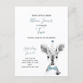 Postal De Invitación Segundo cumpleaños del Niño de los Deer Azul Blanc