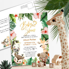 Postal De Invitación Selva Safari Tropical Floral Greeneration Baby Sho