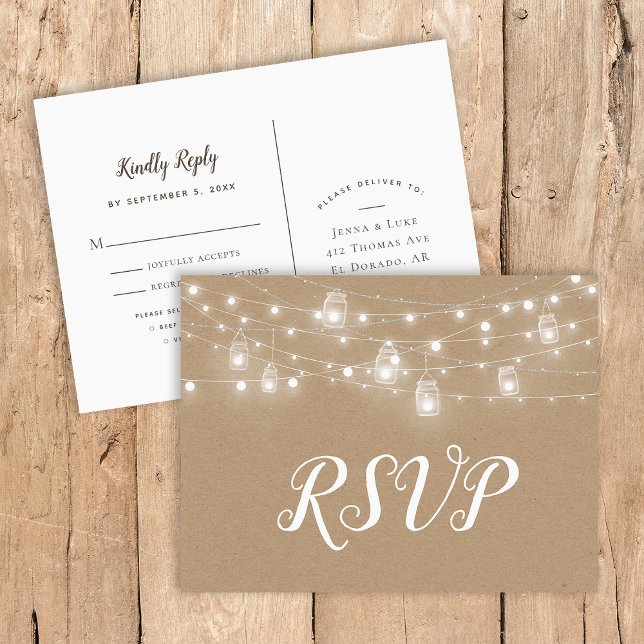 Postal De Invitación Señales de cuerdas rusticas Boda Postcard RSVP (Subido por el creador)