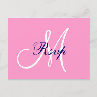 Postal De Invitación Sencilla boda monograma azul de la Marina Rosa RSV