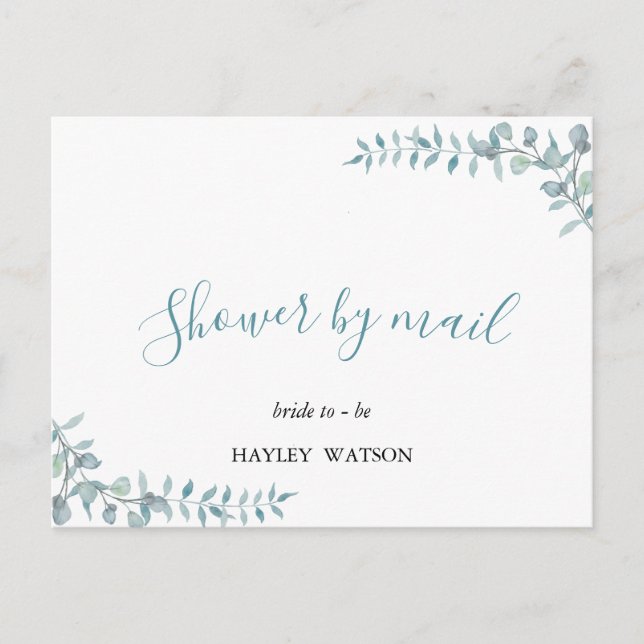 Postal De Invitación Sencilla Ducha De Agua Azul Dusto Ducha De Novias  (Anverso)