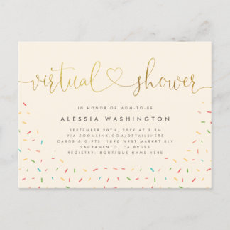 Postal De Invitación Sencilla ducha virtual de caligrafía Beige y oro