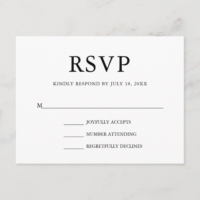 Postal De Invitación Sencilla elegancia de boda RSVP (Anverso)