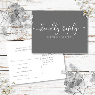 Postal De Invitación Sencilla respuesta RSVP con elegante letra gris