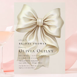 Postal De Invitación Sencillo Boho Elegante Crema de Marfil Bow Ducha B