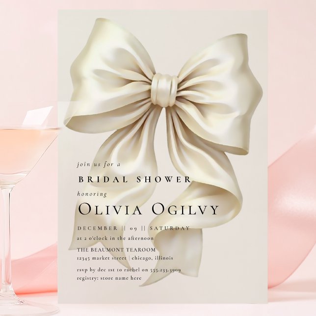 Postal De Invitación Sencillo Boho Elegante Crema de Marfil Bow Ducha B (Subido por el creador)