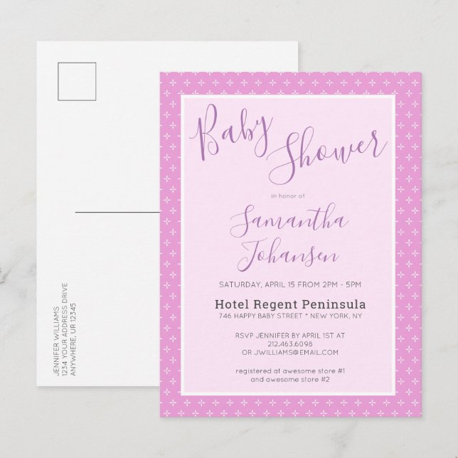 Postal De Invitación Sencillo modelo Baby Shower de estrella rosada mod (Anverso / Reverso)