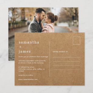 Postal De Invitación Sencillo Moderno Minimalista Falso Kraft Foto Boda