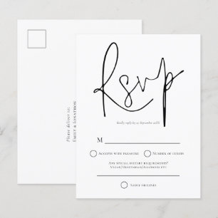 Postal De Invitación Sencillo RSVP de boda en blanco y negro
