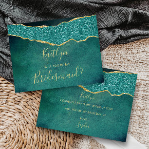 Postal De Invitación ¿Serás Mi Bridesmaid Turquoise & Gold Agate?