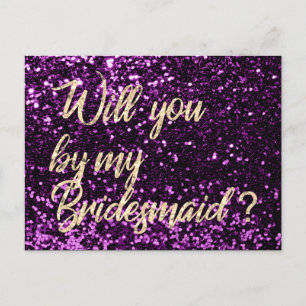 Postal De Invitación ¿Serás Mi Bridesmaid Violet Plum Gold Script