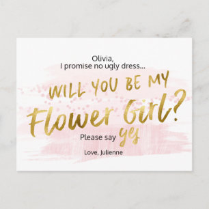 Postal De Invitación ¿Serás mi Dama de Flores Rubor Acuarela
