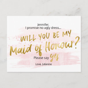 Postal De Invitación ¿Serás mi Dama de Honor Acuarela Rosa