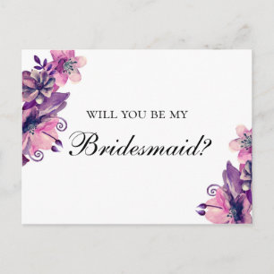 Postal De Invitación ¿Serás mi dama de honor. Boda de color morado y ro
