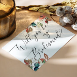 Postal De Invitación ¿Serás mi dama de honor | Boda otoñal botánica