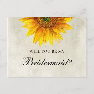 Postal De Invitación ¿Serás mi dama de honor boda rústica girasoles