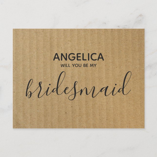 Postal De Invitación ¿Serás mi dama de honor Brown Kraft Paper (Anverso)
