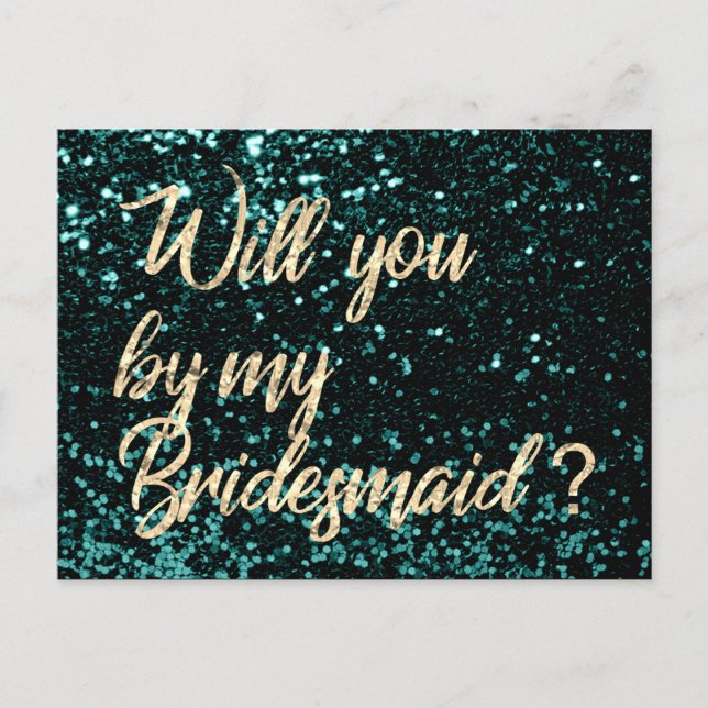 Postal De Invitación ¿Serás mi dama de honor Cali Green Gold Script? (Anverso)