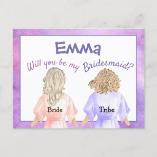 Postal De Invitación ¿Serás mi dama de honor/Chicas en batas/lila