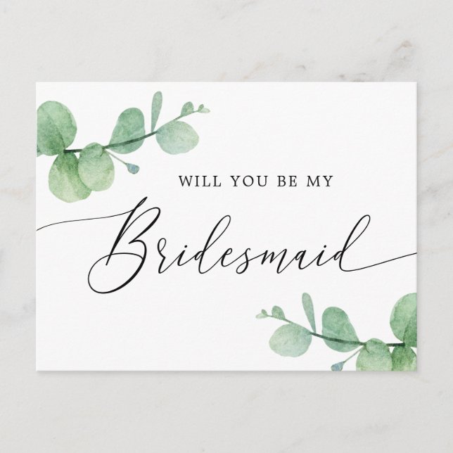 Postal De Invitación ¿Serás mi dama de honor | Eucalyptus Script (Anverso)