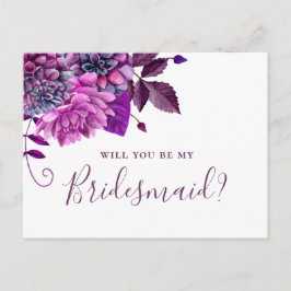 Postal De Invitación ¿Serás mi dama de honor. Floral violeta púrpura