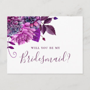 Postal De Invitación ¿Serás mi dama de honor. Floral violeta púrpura