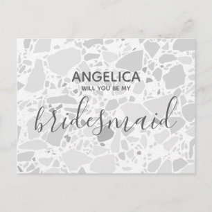 Postal De Invitación Serás mi dama de honor Gray Terrazzo Modern