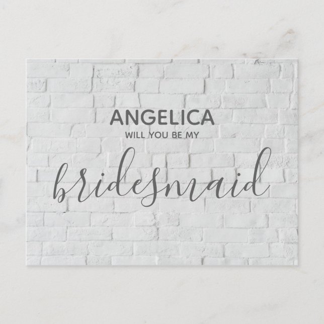 Postal De Invitación Serás mi dama de honor ladrillo blanco moderno (Anverso)