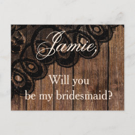 Postal De Invitación ¿Serás mi dama de honor Madera y Encaje Falso