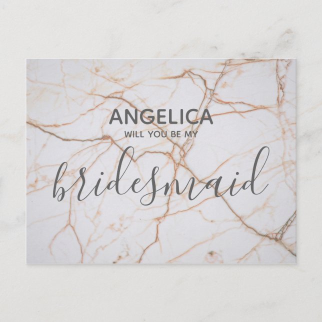 Postal De Invitación Serás mi dama de honor Marble Blanco (Anverso)