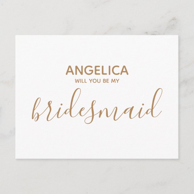 Postal De Invitación Serás mi dama de honor, oro blanco simple (Anverso)
