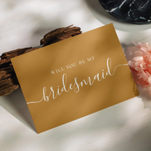 Postal De Invitación ¿Serás mi dama de honor   Otoño marrón mostaza
