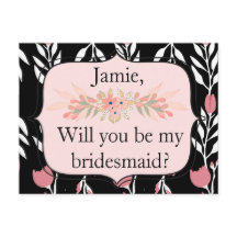 Serás mi dama de honor rosa y floral negra