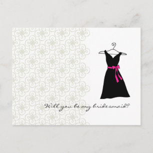 Postal De Invitación ¿Serás mi dama de honor? Vestido negro/rosa