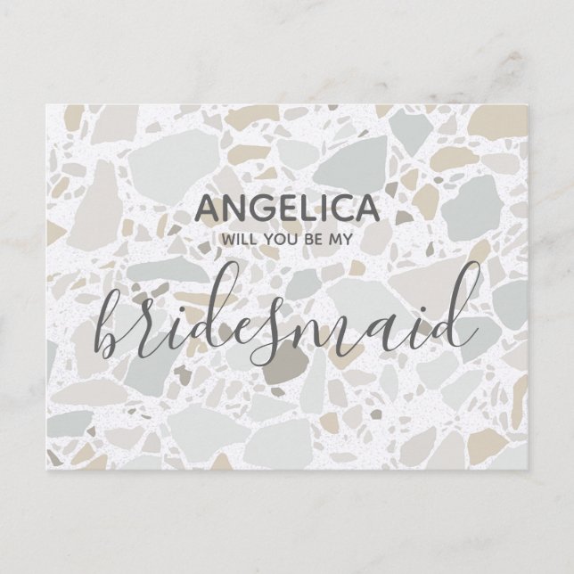Postal De Invitación Serás mi dama de honor White Terrazzo Modern (Anverso)