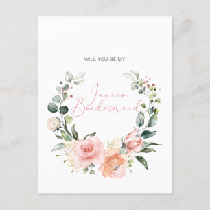 Postal De Invitación Serás Mi Jr. Bridesmaid Guión Rosado Floral