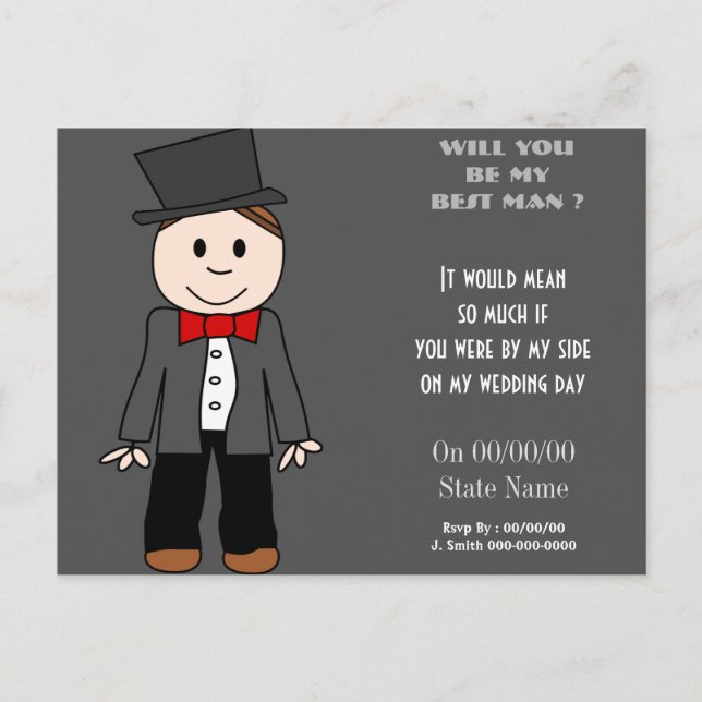 Postal De Invitación ¿serás mi mejor hombre? (Anverso)