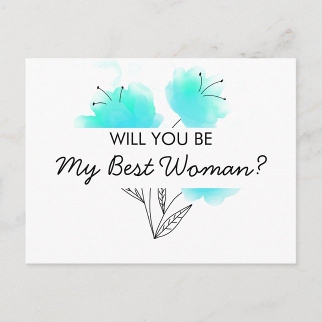 Postal De Invitación ¿Serás mi Mejor Mujer Acuarela Azul (Anverso)