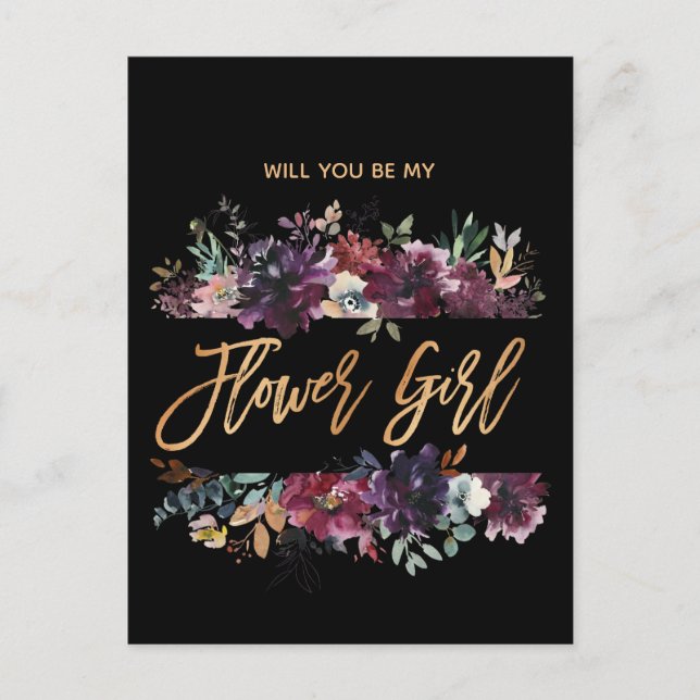 Postal De Invitación Serás Mi Niña De Flores Burgundy Marsala (Anverso)