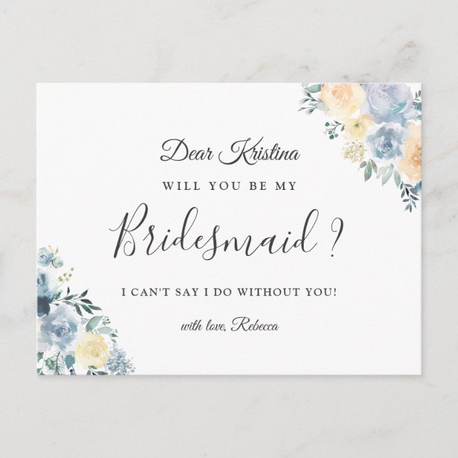 Postal De Invitación ¿Serás Mi Novia Bohemia De Vainilla Azul (Anverso)