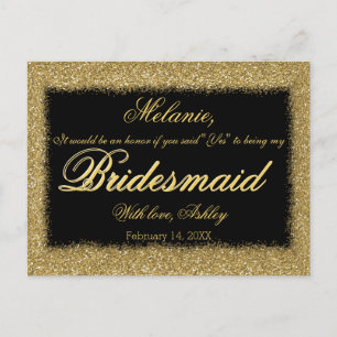 Postal De Invitación ¿Serás Mi Novia? Borde de Purpurina dorado