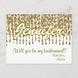 Postal De Invitación ¿Serás Mi Novia? Purpurina dorado