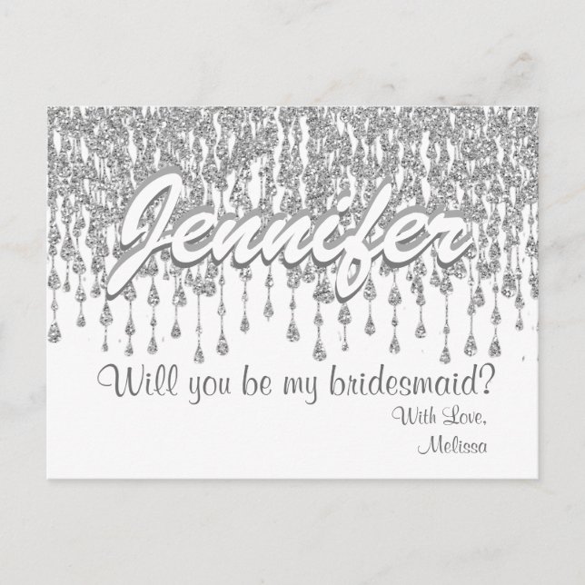 Postal De Invitación ¿Serás Mi Novia? | Purpurina plateado (Anverso)
