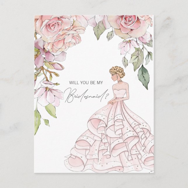 Postal De Invitación Serás Mi Novia Rubor Pink Floral (Anverso)
