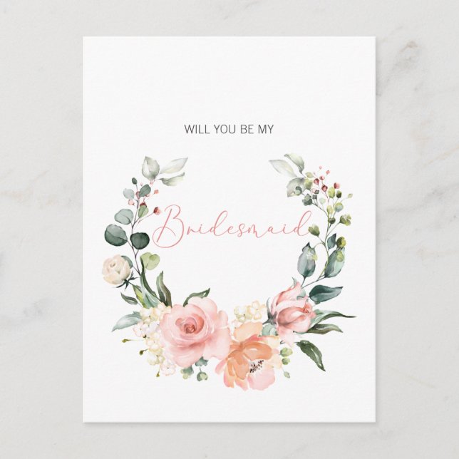 Postal De Invitación ¿Serás Mi Noviaria Floral De Guión Rosa (Anverso)