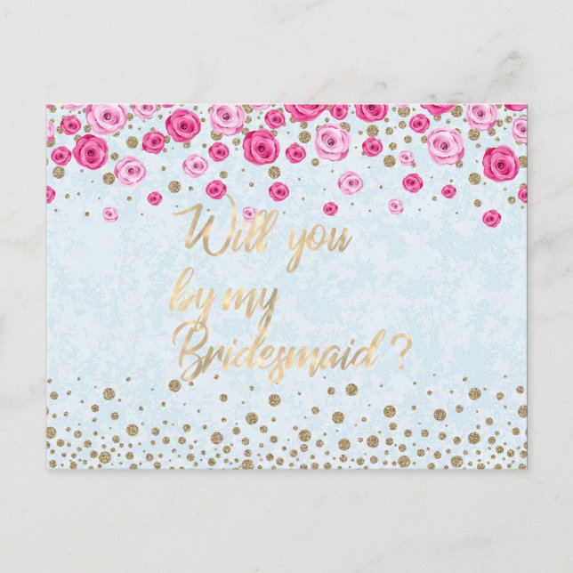 Postal De Invitación ¿Serás Mi Noviaria Rosa Azul Rosa Confetti? (Anverso)