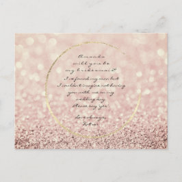 Postal De Invitación ¿Serás Mi Noviaria Sepia Rosa Purpurina de Oro?