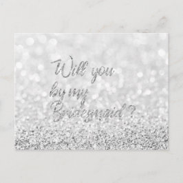 Postal De Invitación ¿Serás mi Purpurina plateado con guión de novia?