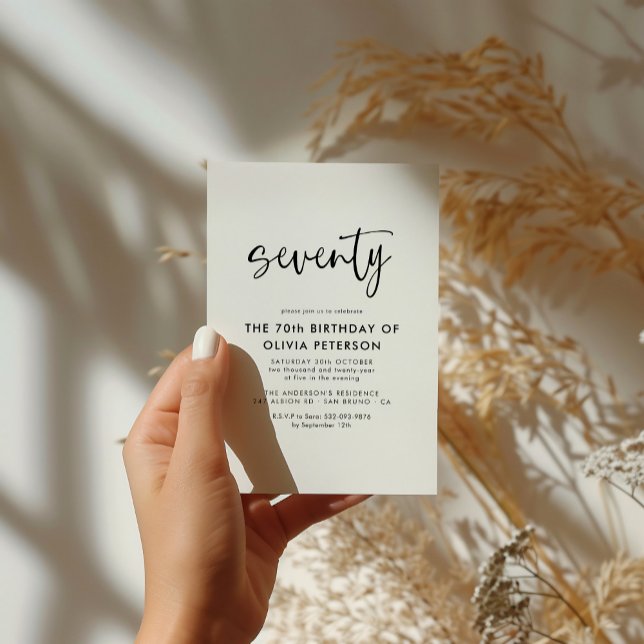 Postal De Invitación Setenta modernos 70° partido de cumpleaños blanco  (Subido por el creador)